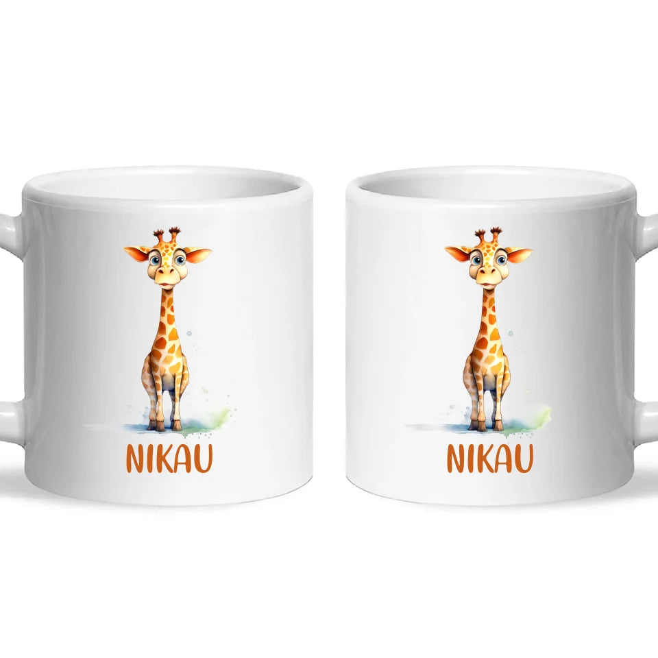 Personalised Giraffe Cup - Custom Name Kids Mug - Cute Animal Safari Gift - 11oz, 6oz or Enamel - NZ Made