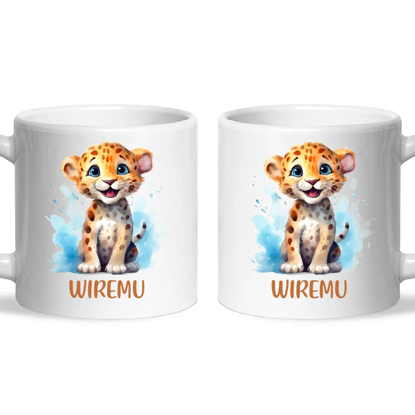 Personalised Leopard Cub Cup - Custom Name Kids Mug - Cute Safari Animal Gift - 11oz, 6oz or Enamel - NZ Made