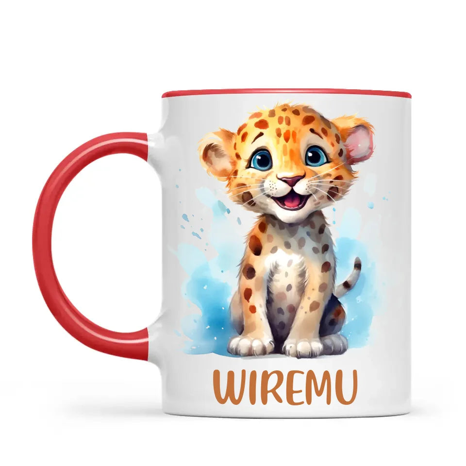 Personalised Leopard Cub Cup - Custom Name Kids Mug - Cute Safari Animal Gift - 11oz, 6oz or Enamel - NZ Made