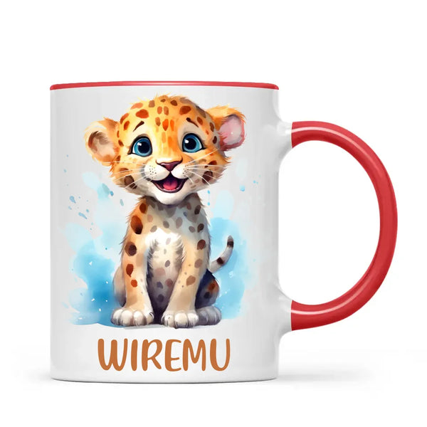 Personalised Leopard Cub Cup - Custom Name Kids Mug - Cute Safari Animal Gift - 11oz, 6oz or Enamel - NZ Made