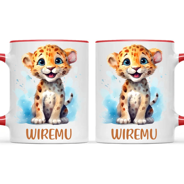 Personalised Leopard Cub Cup - Custom Name Kids Mug - Cute Safari Animal Gift - 11oz, 6oz or Enamel - NZ Made