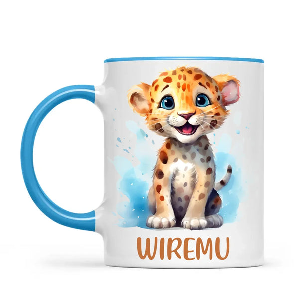 Personalised Leopard Cub Cup - Custom Name Kids Mug - Cute Safari Animal Gift - 11oz, 6oz or Enamel - NZ Made