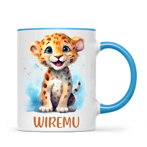 Personalised Leopard Cub Cup - Custom Name Kids Mug - Cute Safari Animal Gift - 11oz, 6oz or Enamel - NZ Made