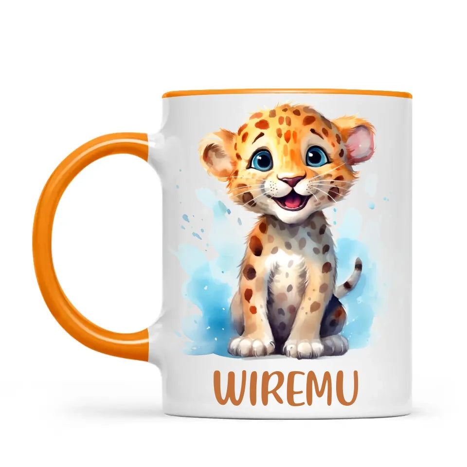 Personalised Leopard Cub Cup - Custom Name Kids Mug - Cute Safari Animal Gift - 11oz, 6oz or Enamel - NZ Made