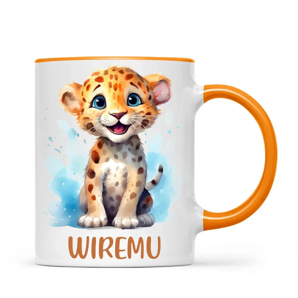 Personalised Leopard Cub Cup - Custom Name Kids Mug - Cute Safari Animal Gift - 11oz, 6oz or Enamel - NZ Made