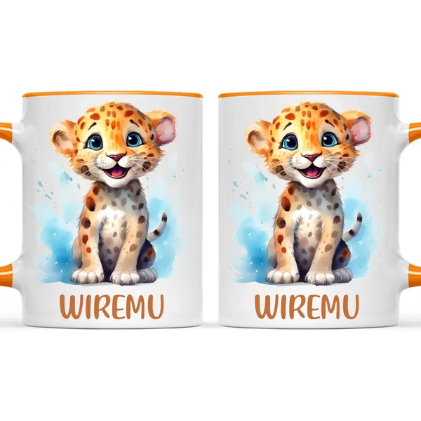 Personalised Leopard Cub Cup - Custom Name Kids Mug - Cute Safari Animal Gift - 11oz, 6oz or Enamel - NZ Made