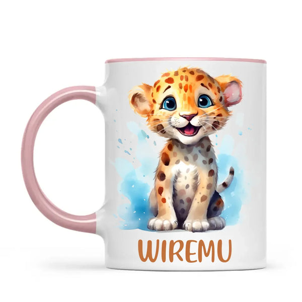 Personalised Leopard Cub Cup - Custom Name Kids Mug - Cute Safari Animal Gift - 11oz, 6oz or Enamel - NZ Made
