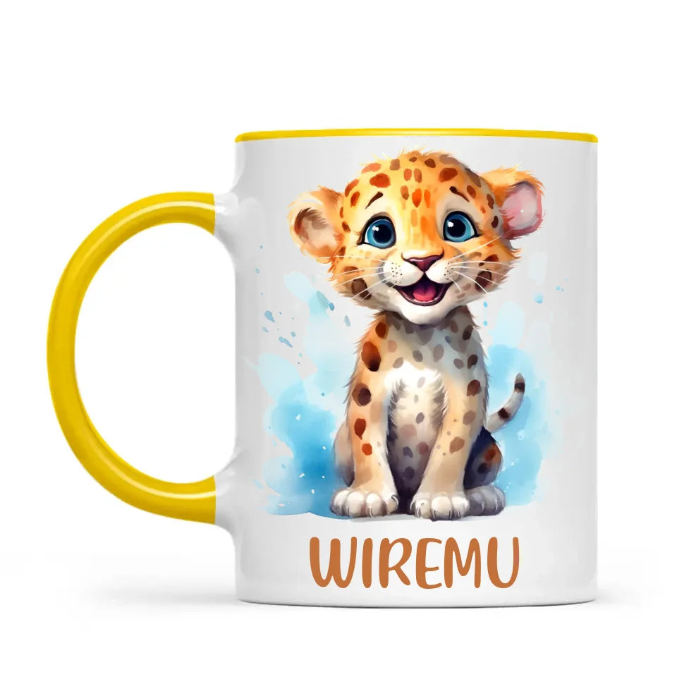 Personalised Leopard Cub Cup - Custom Name Kids Mug - Cute Safari Animal Gift - 11oz, 6oz or Enamel - NZ Made