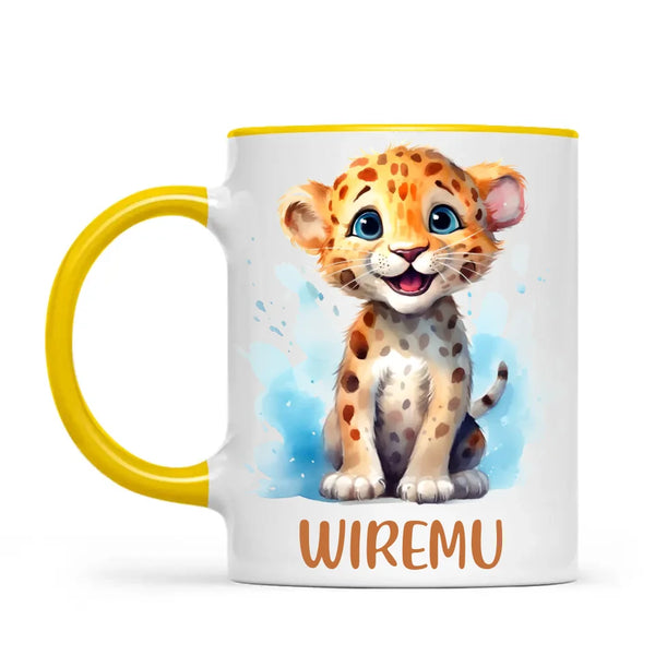 Personalised Leopard Cub Cup - Custom Name Kids Mug - Cute Safari Animal Gift - 11oz, 6oz or Enamel - NZ Made