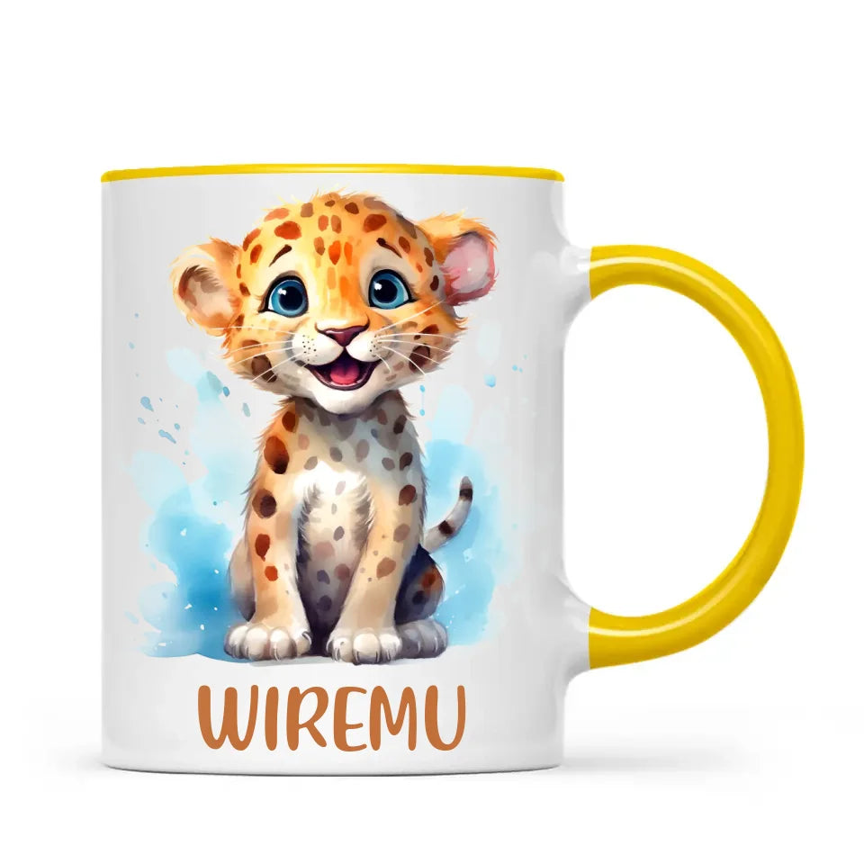 Personalised Leopard Cub Cup - Custom Name Kids Mug - Cute Safari Animal Gift - 11oz, 6oz or Enamel - NZ Made