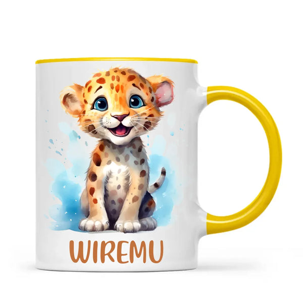Personalised Leopard Cub Cup - Custom Name Kids Mug - Cute Safari Animal Gift - 11oz, 6oz or Enamel - NZ Made