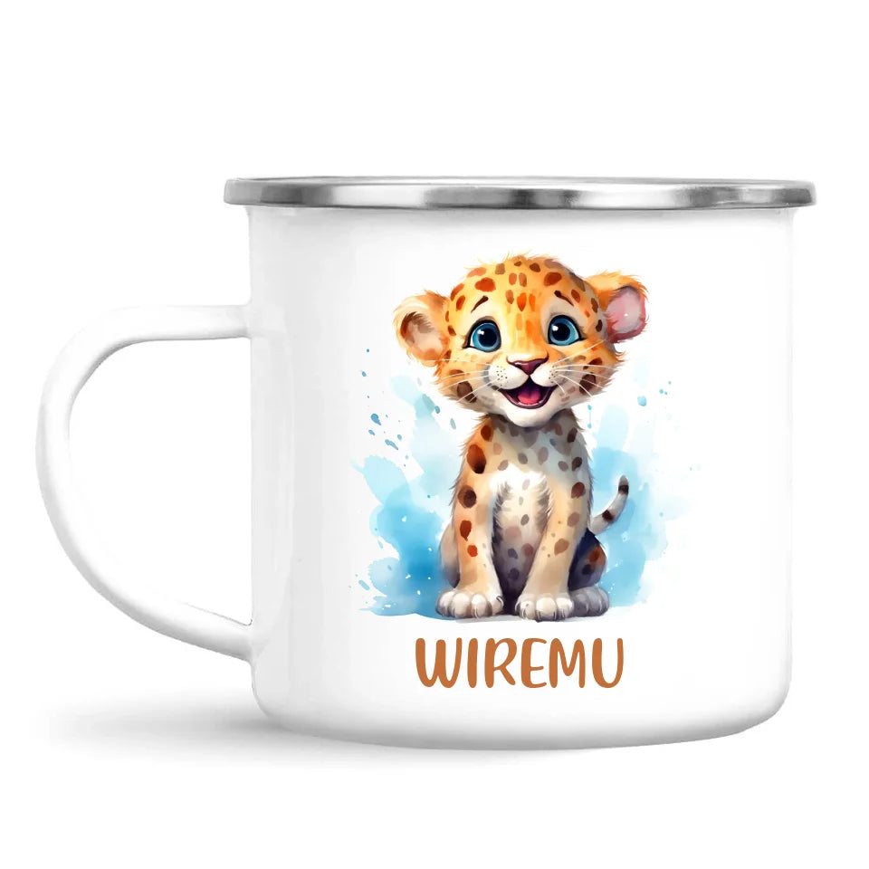 Personalised Leopard Cub Cup - Custom Name Kids Mug - Cute Safari Animal Gift - 11oz, 6oz or Enamel - NZ Made