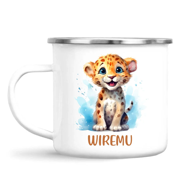 Personalised Leopard Cub Cup - Custom Name Kids Mug - Cute Safari Animal Gift - 11oz, 6oz or Enamel - NZ Made