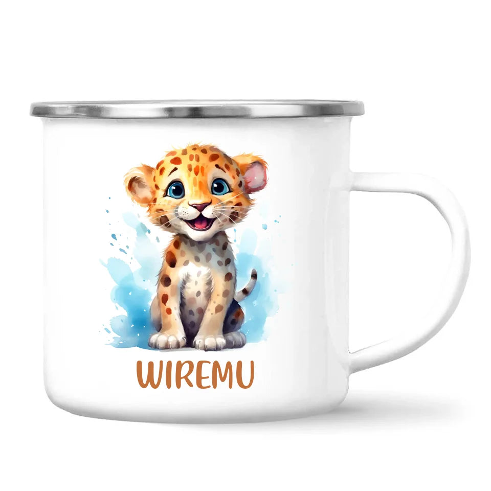 Personalised Leopard Cub Cup - Custom Name Kids Mug - Cute Safari Animal Gift - 11oz, 6oz or Enamel - NZ Made