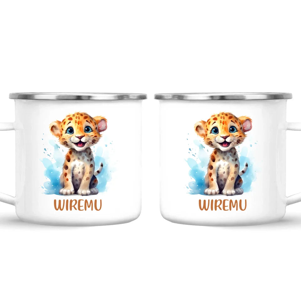 Personalised Leopard Cub Cup - Custom Name Kids Mug - Cute Safari Animal Gift - 11oz, 6oz or Enamel - NZ Made