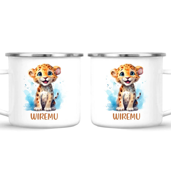 Personalised Leopard Cub Cup - Custom Name Kids Mug - Cute Safari Animal Gift - 11oz, 6oz or Enamel - NZ Made