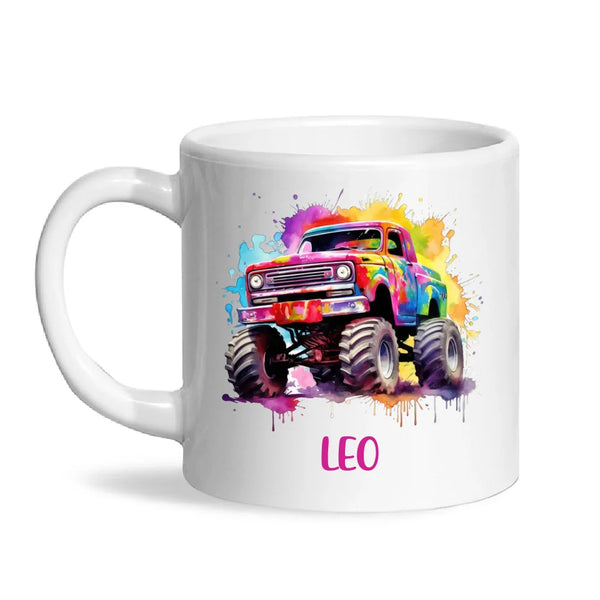 Personalised Colour Splash Monster Truck Cup - Custom Name Kids Mug - Vibrant Off-Road Design - 11oz, 6oz or Enamel - NZ Made