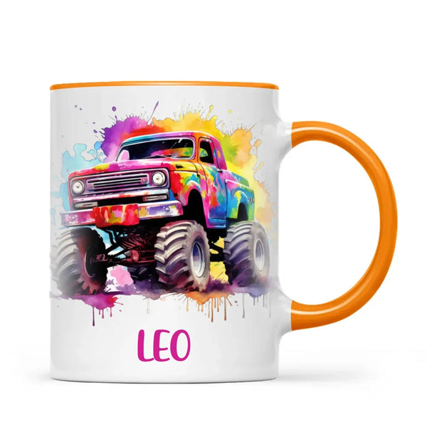 Personalised Colour Splash Monster Truck Cup - Custom Name Kids Mug - Vibrant Off-Road Design - 11oz, 6oz or Enamel - NZ Made
