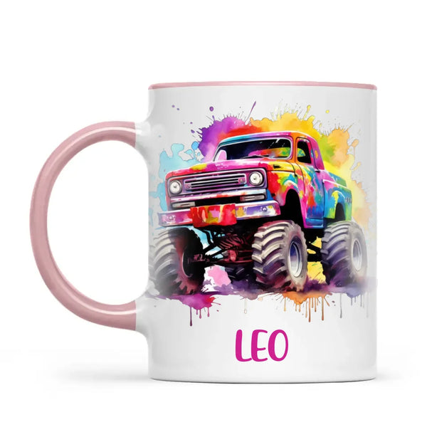 Personalised Colour Splash Monster Truck Cup - Custom Name Kids Mug - Vibrant Off-Road Design - 11oz, 6oz or Enamel - NZ Made