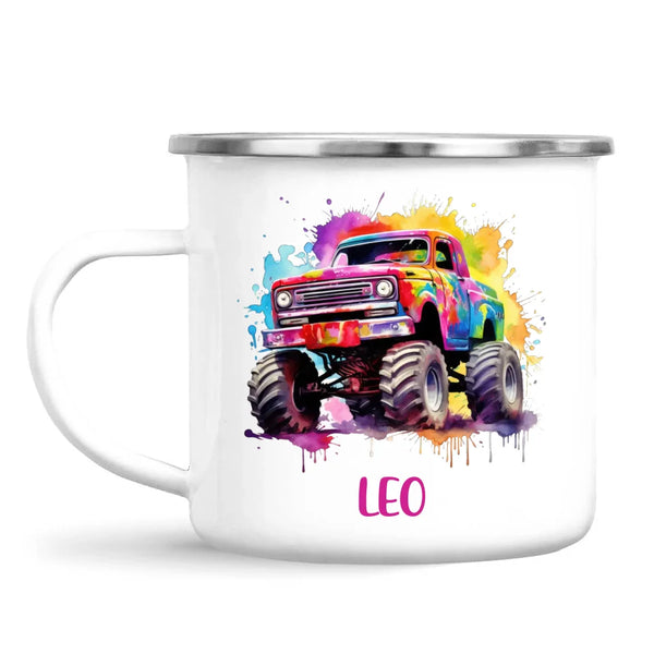 Personalised Colour Splash Monster Truck Cup - Custom Name Kids Mug - Vibrant Off-Road Design - 11oz, 6oz or Enamel - NZ Made