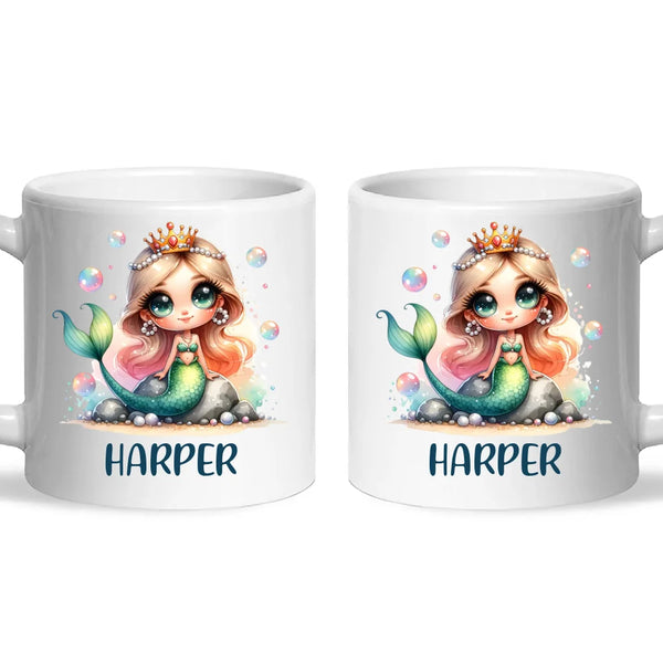 Personalised with Name, Mermaid Princess Kids Mug – Custom Ocean Fantasy Cup for Children – Available in 11oz, 6oz & Enamel
