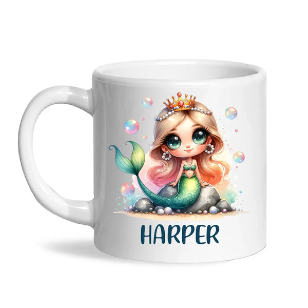 Personalised with Name, Mermaid Princess Kids Mug – Custom Ocean Fantasy Cup for Children – Available in 11oz, 6oz & Enamel