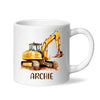Personalised with Name, Digger Excavator Kids Mug – Custom Construction Vehicle Cup for Children – Available in 11oz, 6oz & Enamel