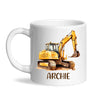 Personalised with Name, Digger Excavator Kids Mug – Custom Construction Vehicle Cup for Children – Available in 11oz, 6oz & Enamel
