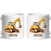 Personalised with Name, Digger Excavator Kids Mug – Custom Construction Vehicle Cup for Children – Available in 11oz, 6oz & Enamel