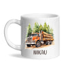 Personalised with Name, Orange Logging Truck Kids Mug – Custom Forest Truck Cup for Children – Available in 11oz, 6oz & Enamel