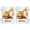 Personalised with Name, Digger Excavator Kids Mug – Custom Construction Vehicle Cup for Children – Available in 11oz, 6oz & Enamel