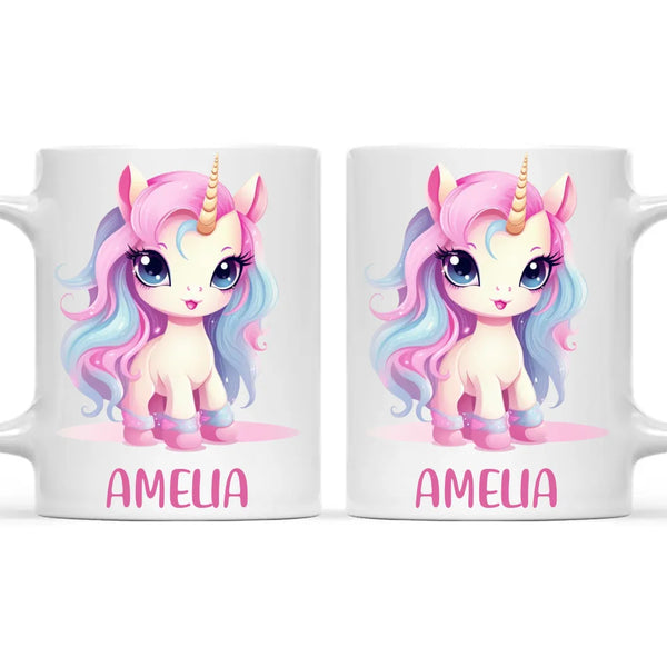 Personalised with Name, Pastel Unicorn Kids Mug – Custom Unicorn Cup for Children – Available in 11oz, 6oz & Enamel