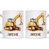 Personalised with Name, Digger Excavator Kids Mug – Custom Construction Vehicle Cup for Children – Available in 11oz, 6oz & Enamel