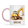 Personalised with Name, Digger Excavator Kids Mug – Custom Construction Vehicle Cup for Children – Available in 11oz, 6oz & Enamel