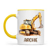 Personalised with Name, Digger Excavator Kids Mug – Custom Construction Vehicle Cup for Children – Available in 11oz, 6oz & Enamel