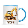 Personalised with Name, Digger Excavator Kids Mug – Custom Construction Vehicle Cup for Children – Available in 11oz, 6oz & Enamel