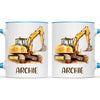 Personalised with Name, Digger Excavator Kids Mug – Custom Construction Vehicle Cup for Children – Available in 11oz, 6oz & Enamel