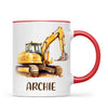 Personalised with Name, Digger Excavator Kids Mug – Custom Construction Vehicle Cup for Children – Available in 11oz, 6oz & Enamel