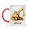 Personalised with Name, Digger Excavator Kids Mug – Custom Construction Vehicle Cup for Children – Available in 11oz, 6oz & Enamel