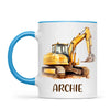 Personalised with Name, Digger Excavator Kids Mug – Custom Construction Vehicle Cup for Children – Available in 11oz, 6oz & Enamel