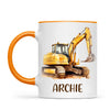 Personalised with Name, Digger Excavator Kids Mug – Custom Construction Vehicle Cup for Children – Available in 11oz, 6oz & Enamel