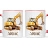 Personalised with Name, Digger Excavator Kids Mug – Custom Construction Vehicle Cup for Children – Available in 11oz, 6oz & Enamel