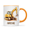 Personalised with Name, Digger Excavator Kids Mug – Custom Construction Vehicle Cup for Children – Available in 11oz, 6oz & Enamel