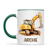 Personalised with Name, Digger Excavator Kids Mug – Custom Construction Vehicle Cup for Children – Available in 11oz, 6oz & Enamel