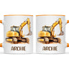 Personalised with Name, Digger Excavator Kids Mug – Custom Construction Vehicle Cup for Children – Available in 11oz, 6oz & Enamel