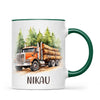 Personalised with Name, Orange Logging Truck Kids Mug – Custom Forest Truck Cup for Children – Available in 11oz, 6oz & Enamel