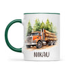 Personalised with Name, Orange Logging Truck Kids Mug – Custom Forest Truck Cup for Children – Available in 11oz, 6oz & Enamel