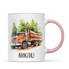 Personalised with Name, Orange Logging Truck Kids Mug – Custom Forest Truck Cup for Children – Available in 11oz, 6oz & Enamel