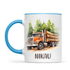 Personalised with Name, Orange Logging Truck Kids Mug – Custom Forest Truck Cup for Children – Available in 11oz, 6oz & Enamel