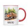 Personalised with Name, Orange Logging Truck Kids Mug – Custom Forest Truck Cup for Children – Available in 11oz, 6oz & Enamel